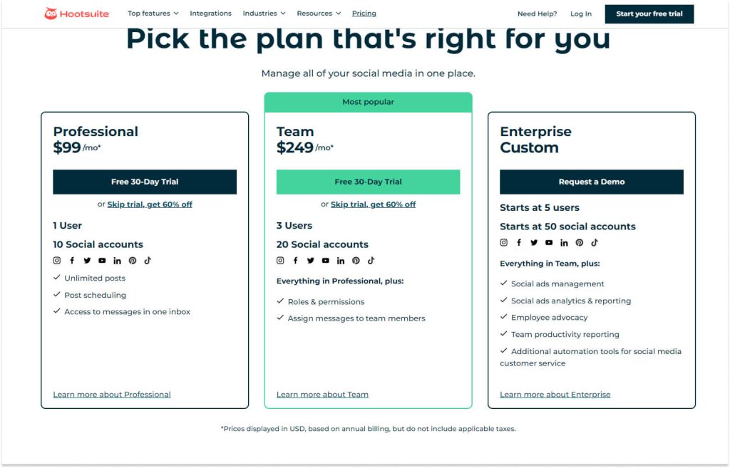 coschedule vs hootsuite pricing